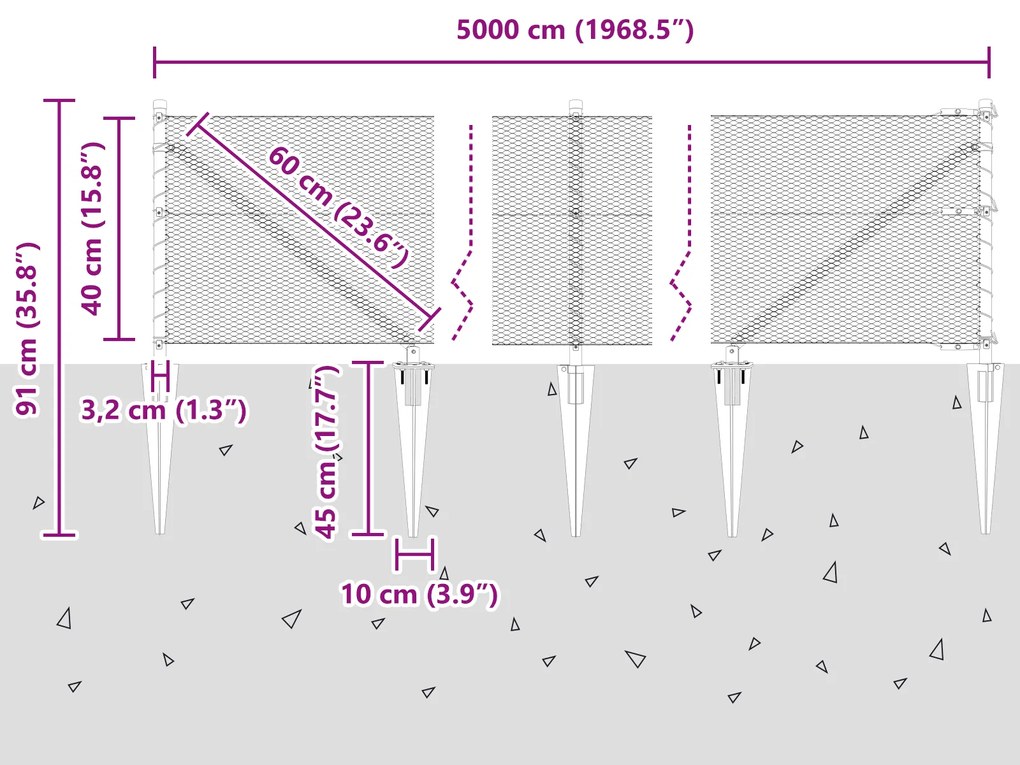 Cerca Hexagonal vidaXL Cinza 0.4x50 m Aço
