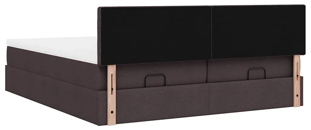 Estrutura de cama otomana com colchões tecido castanho escuro