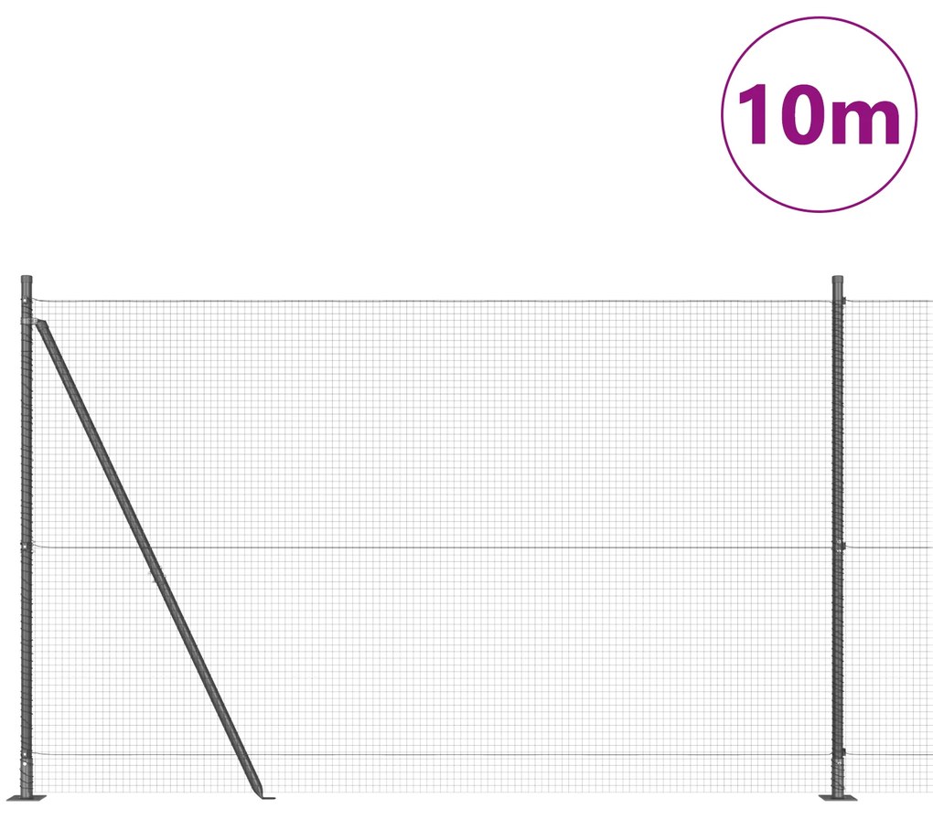 Cerca de Fios Soldados com 7 Postes Flangeados Cinza 1.5x10 m Aço