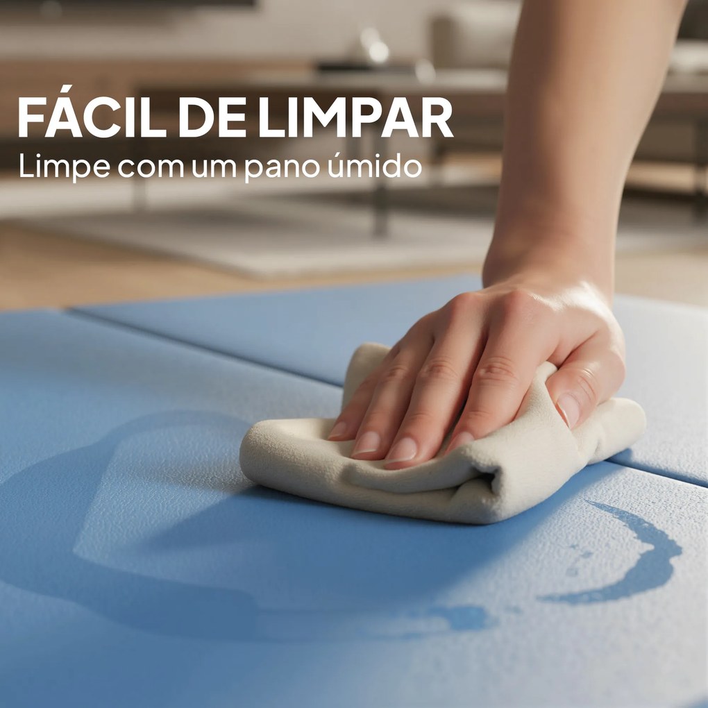 Colchão de Ginástica Dobrável com Espessura de 5 cm e Alças de Transporte para Yoga Aeróbica 240x120x5 cm Azul Claro