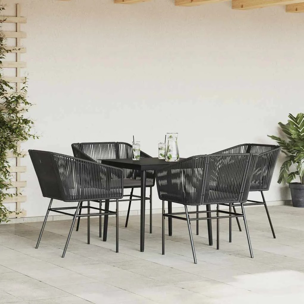 Conjunto de jantar jardim 5 peças almofadas vidro vime PE preto