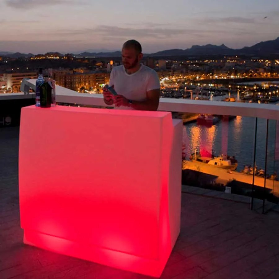 BALCÃO DE BAR COM DUPLA ALTURA JARDIM LED COM LUZ SICILIA 120 LUZ RGB SOLAR + BATERIA RECARREGÁVEL CONTROLO REMOTO  HOTEL, BAR, RESTAURANTE, JARDIM, T
