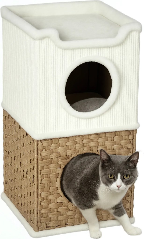 Compartimento aberto para gatos de interior com 3 níveis, torre para gatos com arranhador de sisal, 41 x 41 x 75,5 cm, creme
