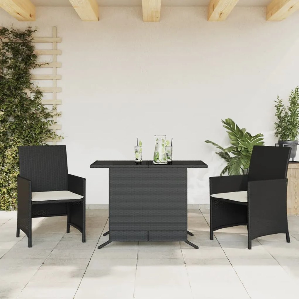 3 pcs conjunto de bistrô com almofadões vime PE preto