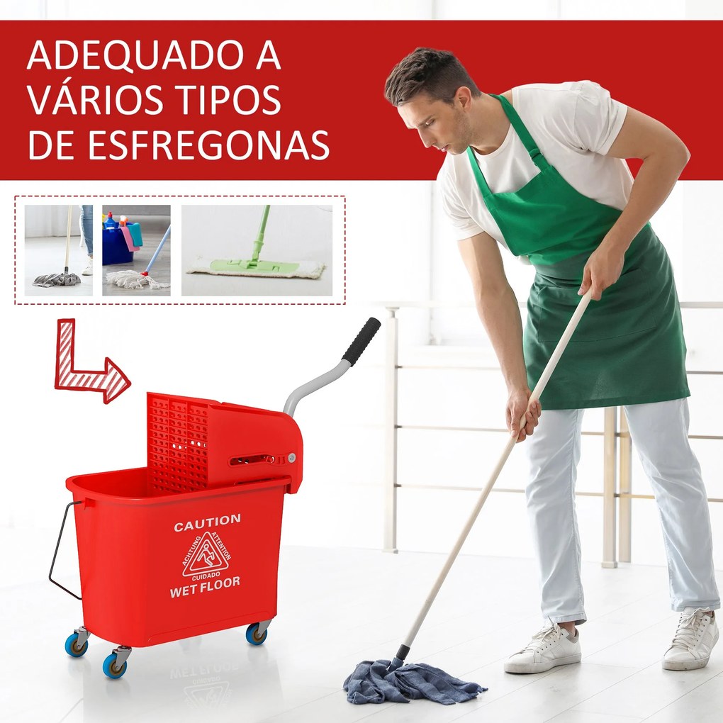 Balde de Limpeza 20L com Rodas e Espremedor Balde para Esfregona com S