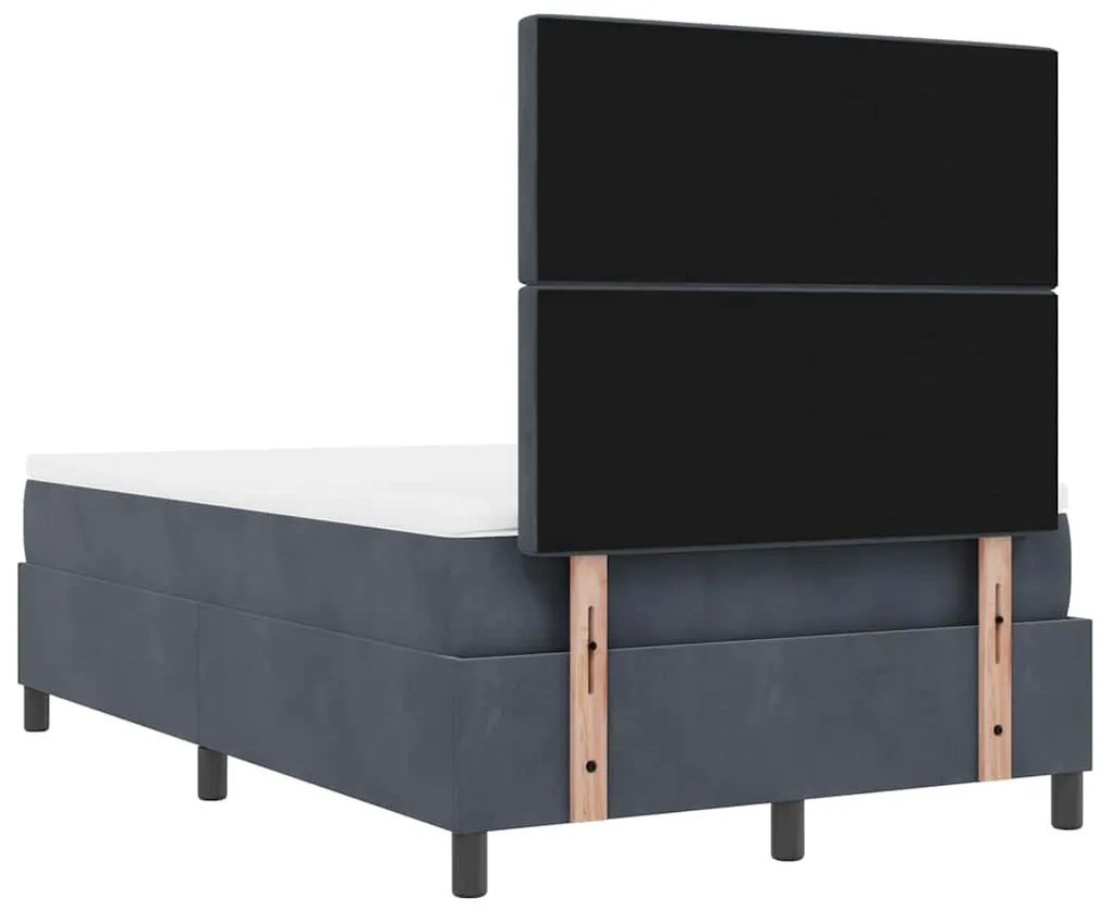 Cama Box Spring com Colchão e Banco Cinza Escuro 120x190 cm Veludo
