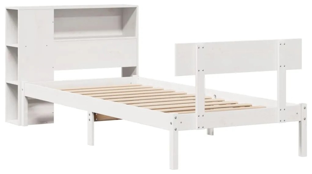 Cama com estante sem colchão 90x190 cm pinho maciço branco