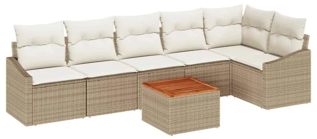 Sofá de Jardim de 7 Peças com Almofadas Bege em Rattan Sintético e Mad