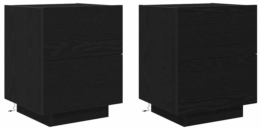Cômodas de Cabeceira com Luzes LED 2 pcs Carvalho Preto 45x40x55 cm