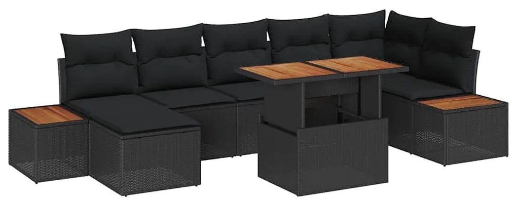 Conjunto de jantar de jardim 8 peças com almofadas, rattan sintético p