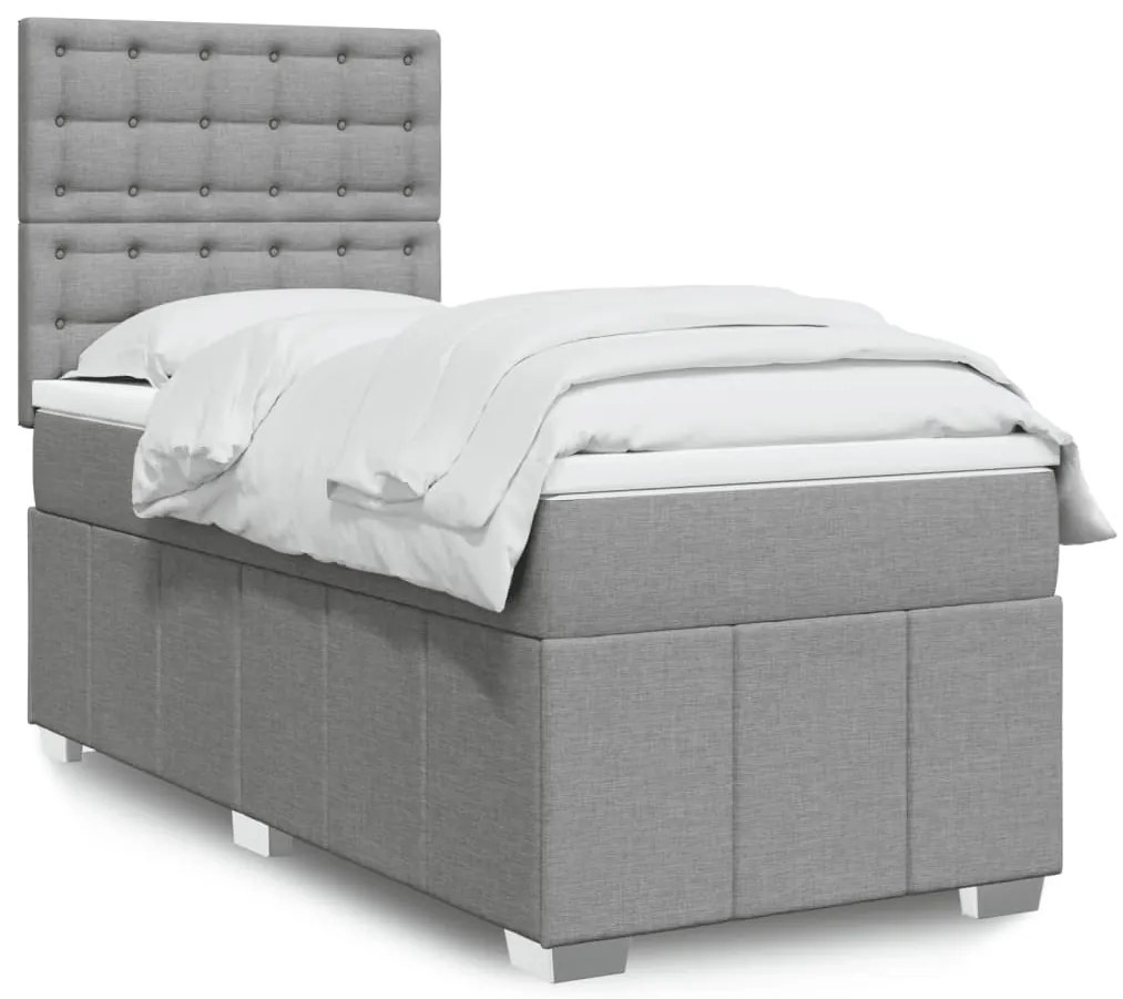 Cama com molas/colchão 90x190 cm tecido cinzento-claro