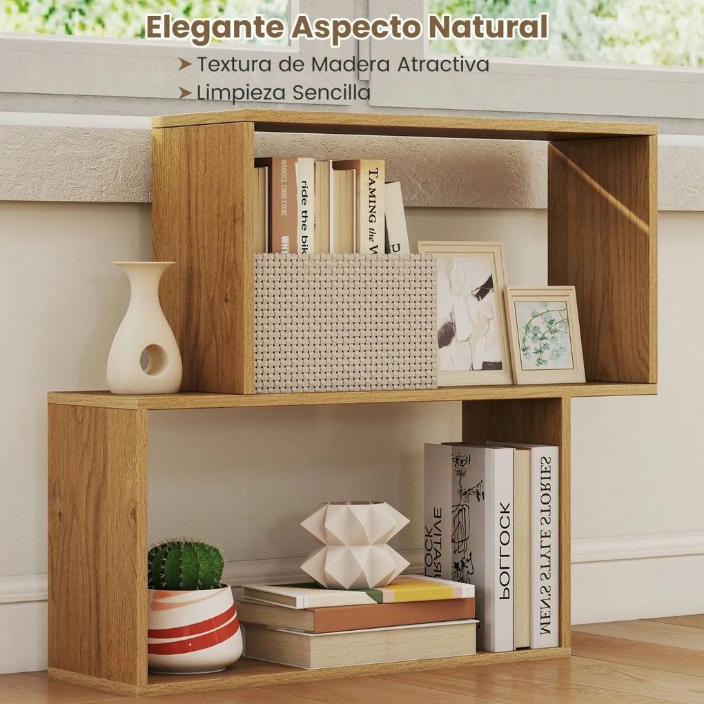 Estante para livros 80 × 22 × 70 cm de 2 níveis com espaço de armazenamento Natural