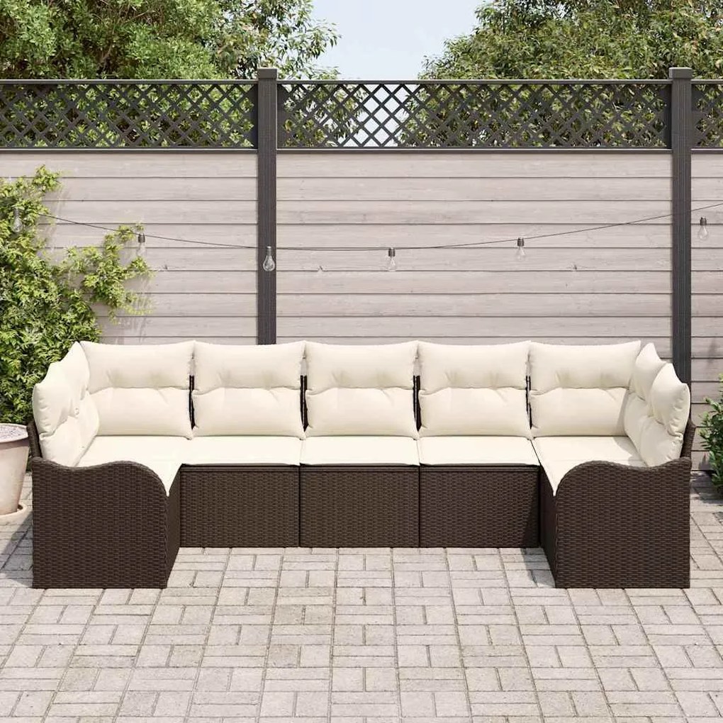 Conjunto de Sofá de Jardim vidaXL 7 Peças com Almofadas Rattan Poliést