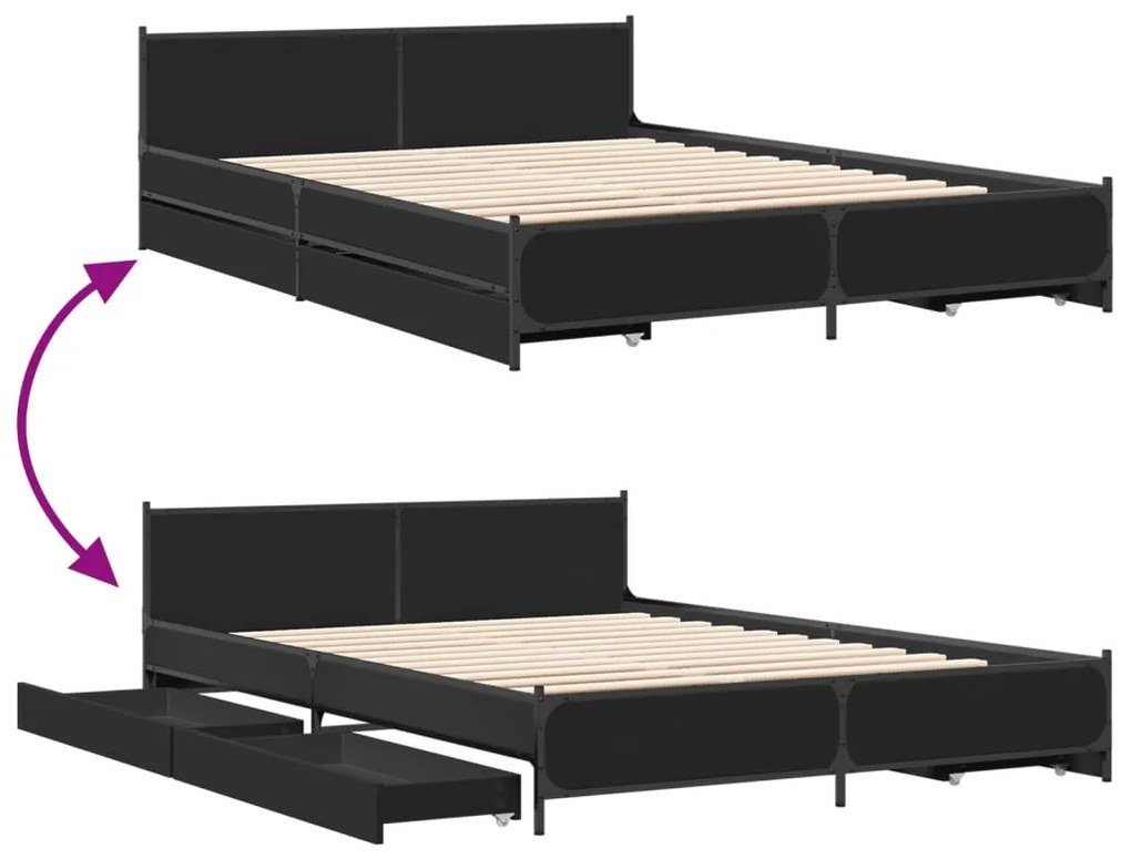 Estrutura de cama c/ gavetas 120x200 cm derivados madeira preto