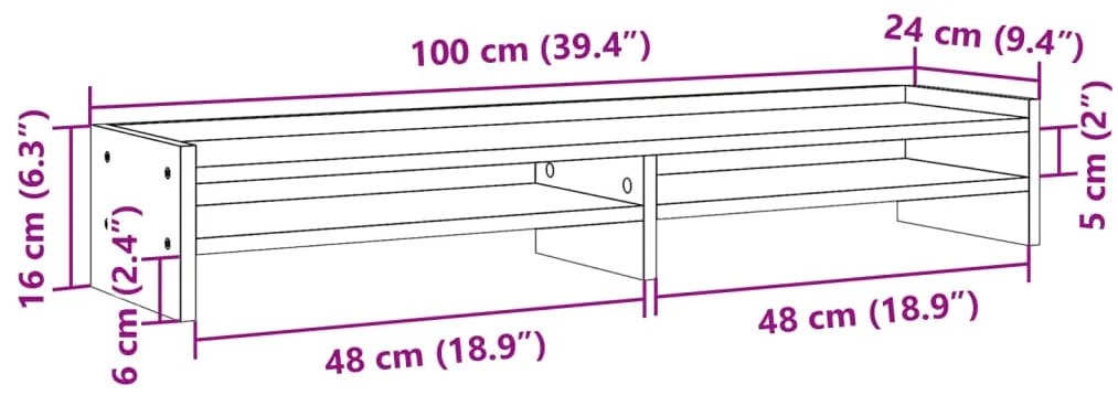 Suporte monitor 100x24x16 cm derivados madeira cinzento cimento