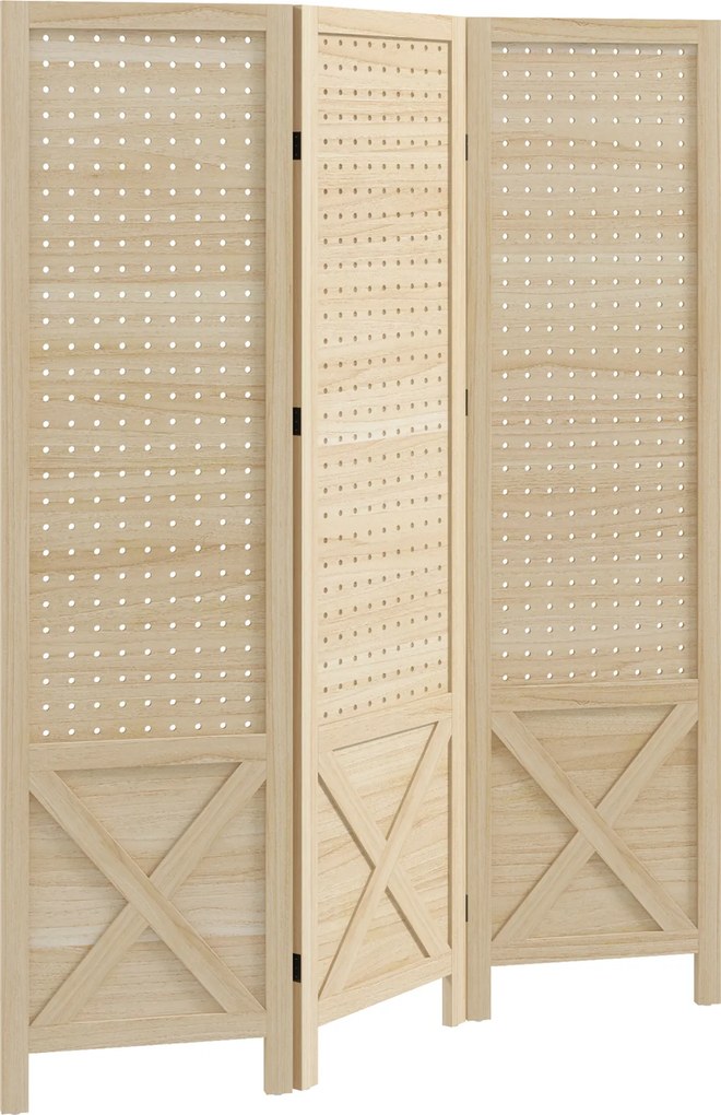 HOMCOM Biombo interior em madeira 3 painéis separador de ambiente dobrável painel perfurado 114 x 1,7 x 144,5 cm madeira natural | Aosom Portugal