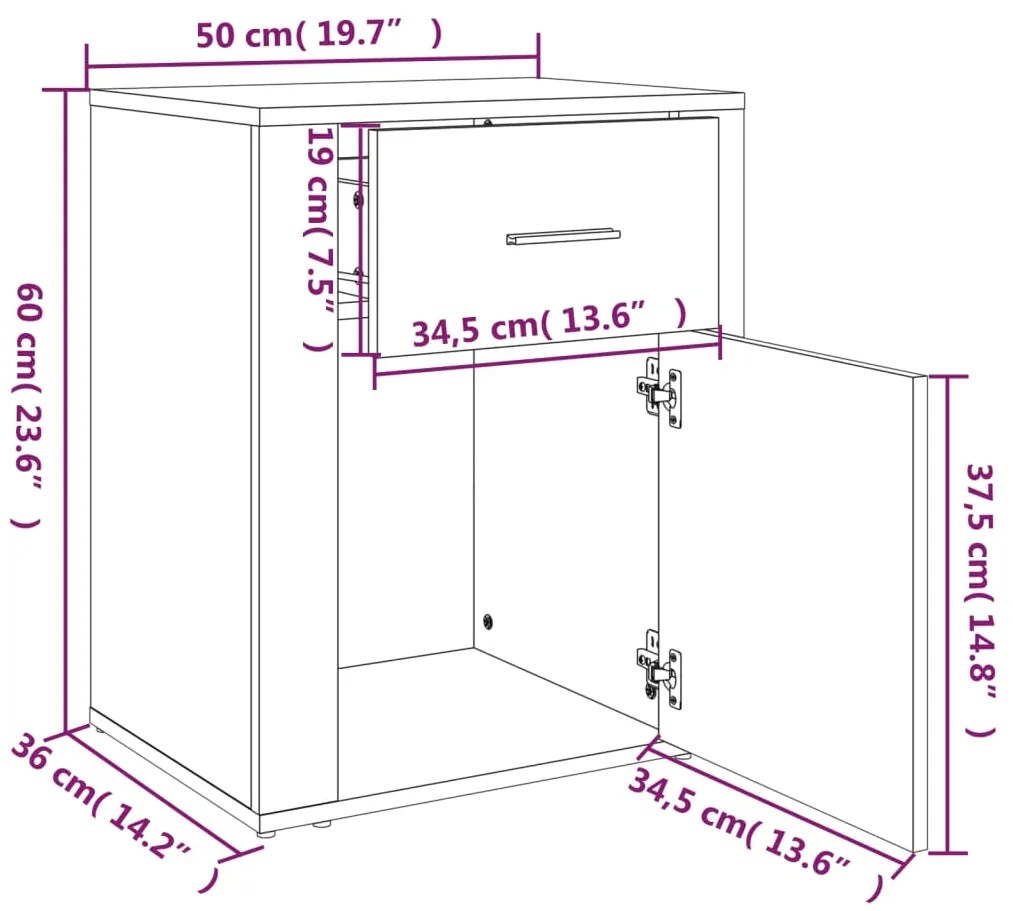 Mesa de cabeceira 50x36x60 cm derivados madeira cinza cimento