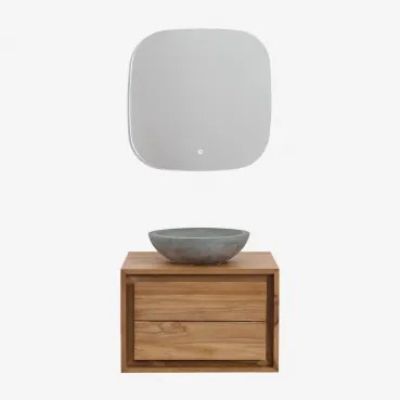 Conjunto De Móvel De Casa De Banho Suspenso Em Madeira De Teca Jabari Madeira De Teca & Cimento Cinzento Redondo Ø40 Cm Tarsis & Quadrado - Sklum