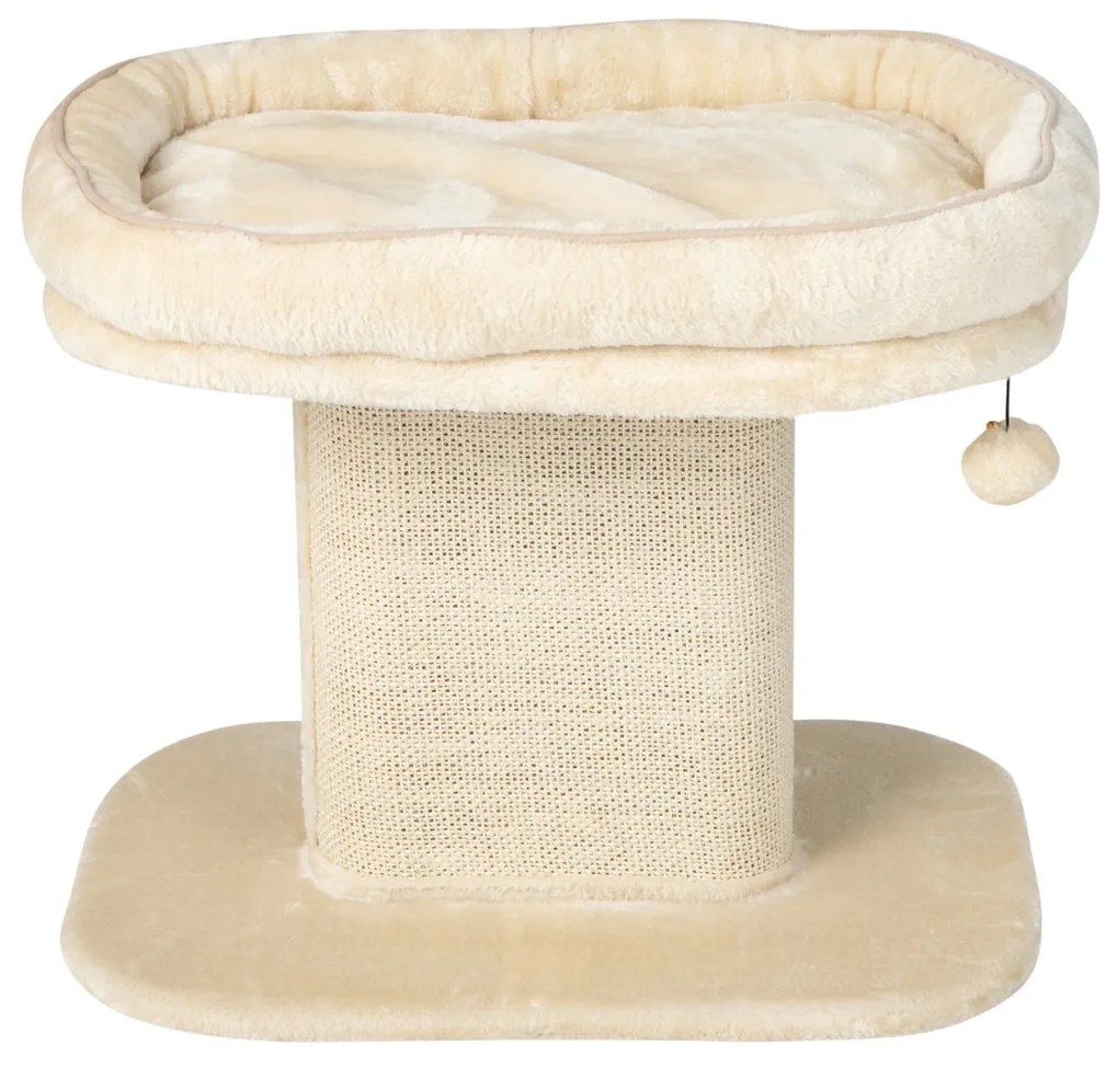 Arranhador gatos pequenos Torre de actividades com suporte de pelúcia e poste de arranhar de sisal 59 x 39,5 x 50 cm Bege