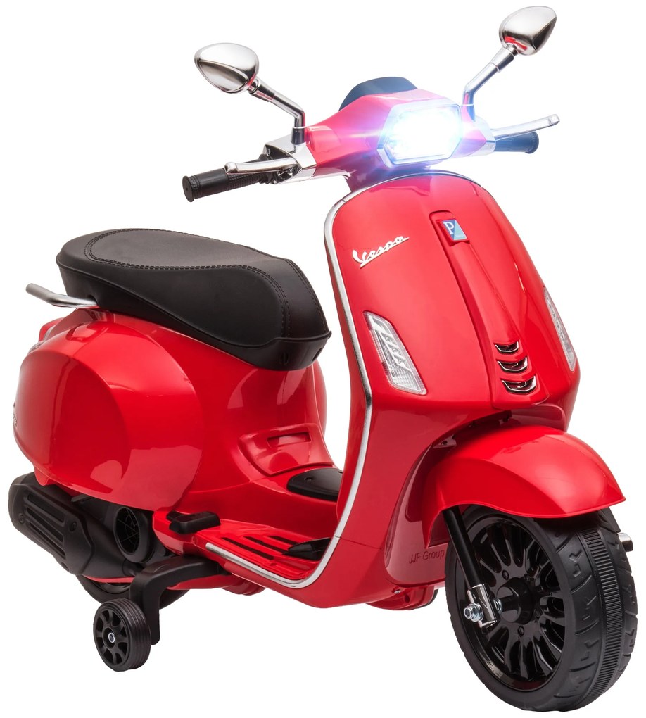 AIYAPLAY Moto Elétrica para Crianças de 3-6 Anos com Licença Vespa com USB MP3 Luz LED Rádio FM Velocidade 3 km/h Vermelho