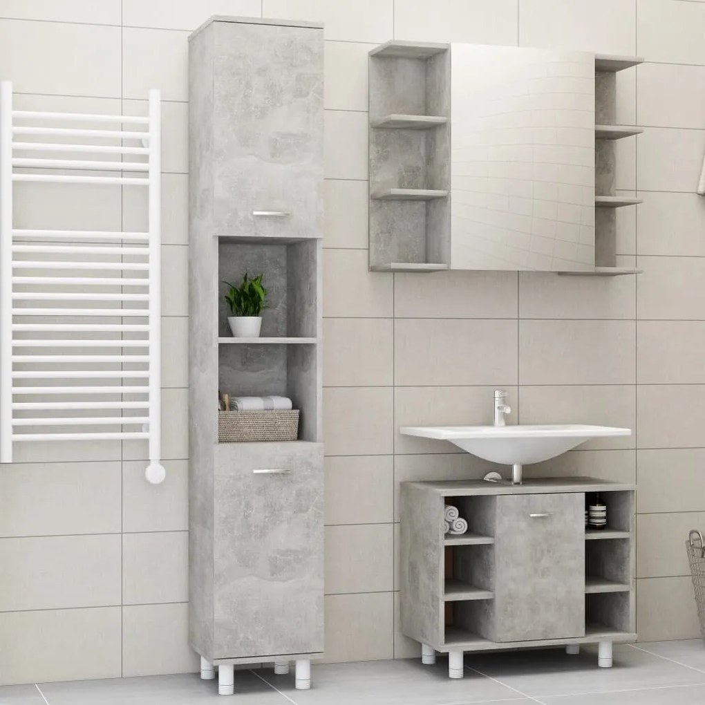 vidaXL 3 pcs conj. móveis casa de banho contraplacado cinzento cimento