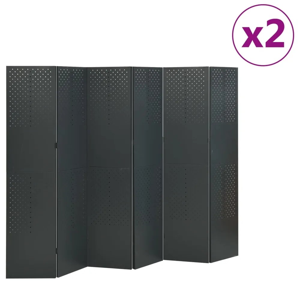 vidaXL Divisórias/biombos com 6 painéis 2 pcs aço 240x180 cm antracite