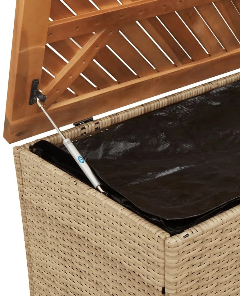 Caixa arrumação jardim 110x50x54 cm vime PE/acácia maciça bege