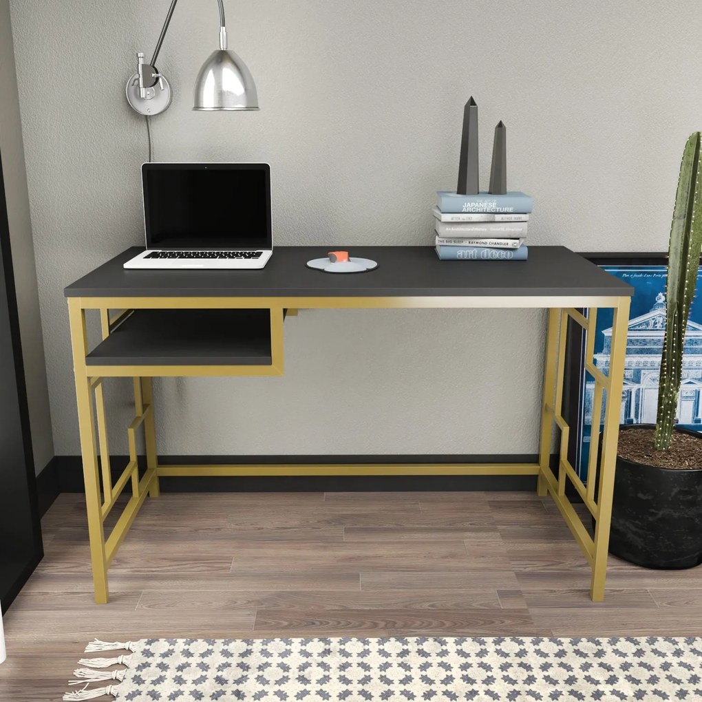 Secretária de Estudo Kennesaw - Ouro Antracite - 120x60x74,8 cm