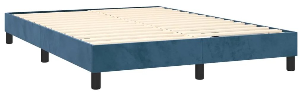 Cama box spring c/ colchão/LED 140x200 cm veludo azul-escuro