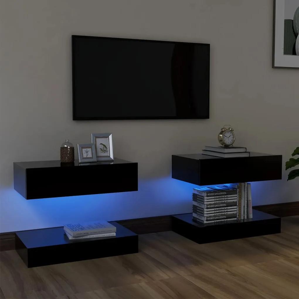 Móveis de TV com luzes LED 2 pcs 60x35 cm preto