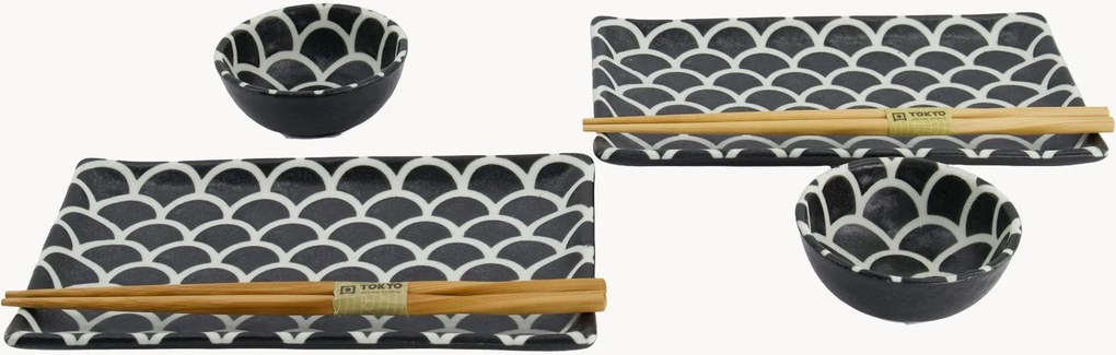 Conjunto de loiça de sushi em porcelana Mermaid, 2 pessoas, conjunto de 6