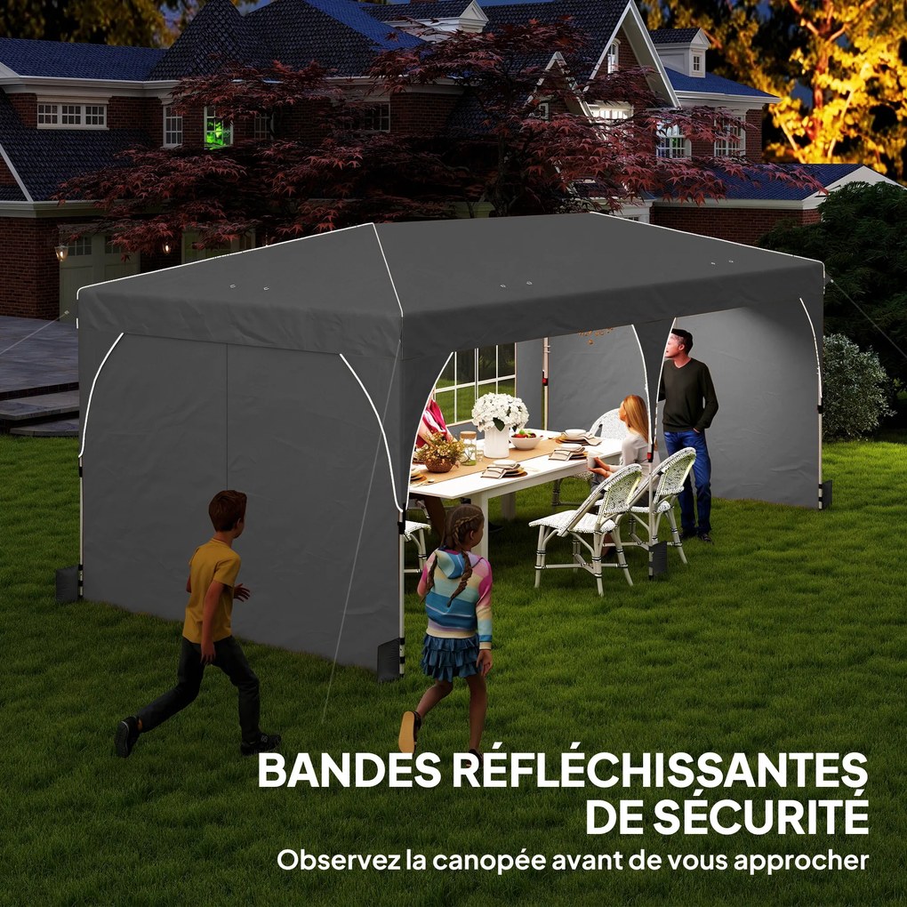 Tenda de jardim 3 x 6 m, tenda pop-up dobrável, com altura ajustável, impermeável, proteção UV50+, cinzenta