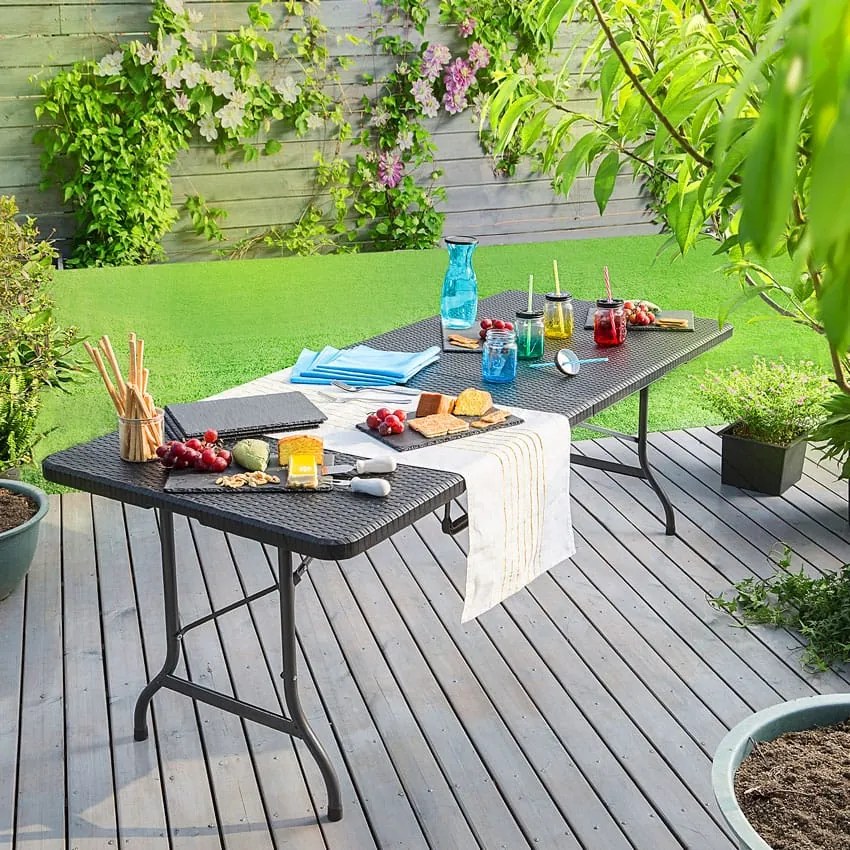 Mesa de jardim dobrável com aspecto de rattan 180 x 75 x 73 cm Preto