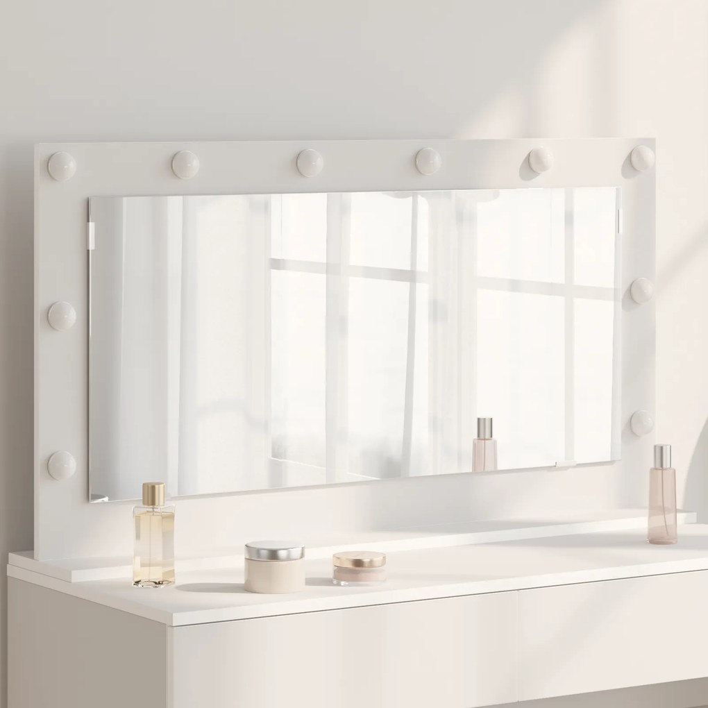 vidaXL Espelho de maquilhagem com Luzes LED Branco 100x55x18 cm