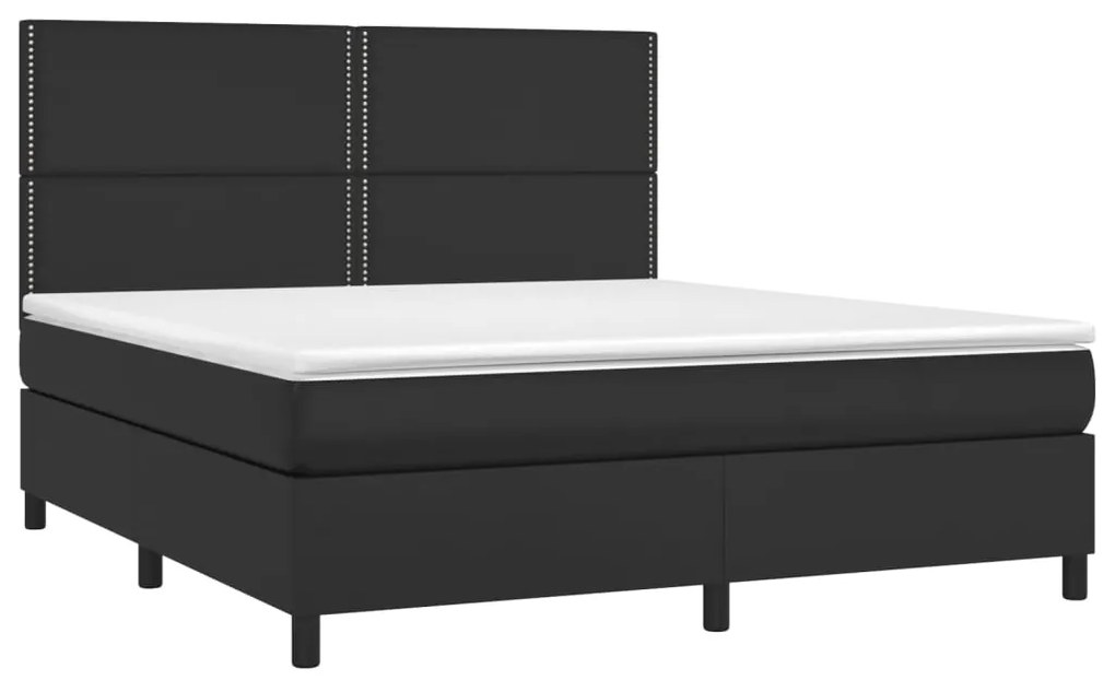 Cama box spring c/ colchão/LED 180x200cm couro artificial preto