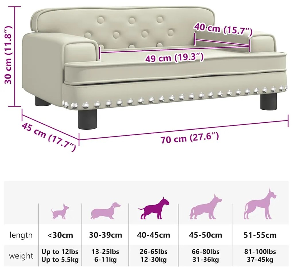 Cama para cães 70x45x30 cm couro artificial cor creme