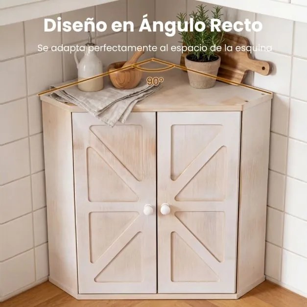 Caixa de pão de canto em bambu de dupla camada com prateleira ajustável 31 x 31 x 41 cm, e estilo rústico, para bancada de cozinha, branco Antigo