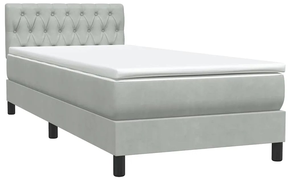 Cama com molas/colchão cinzento-claro 80x210 cm veludo