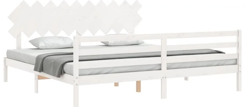 Estrutura de cama com cabeceira 200x200cm madeira maciça branco