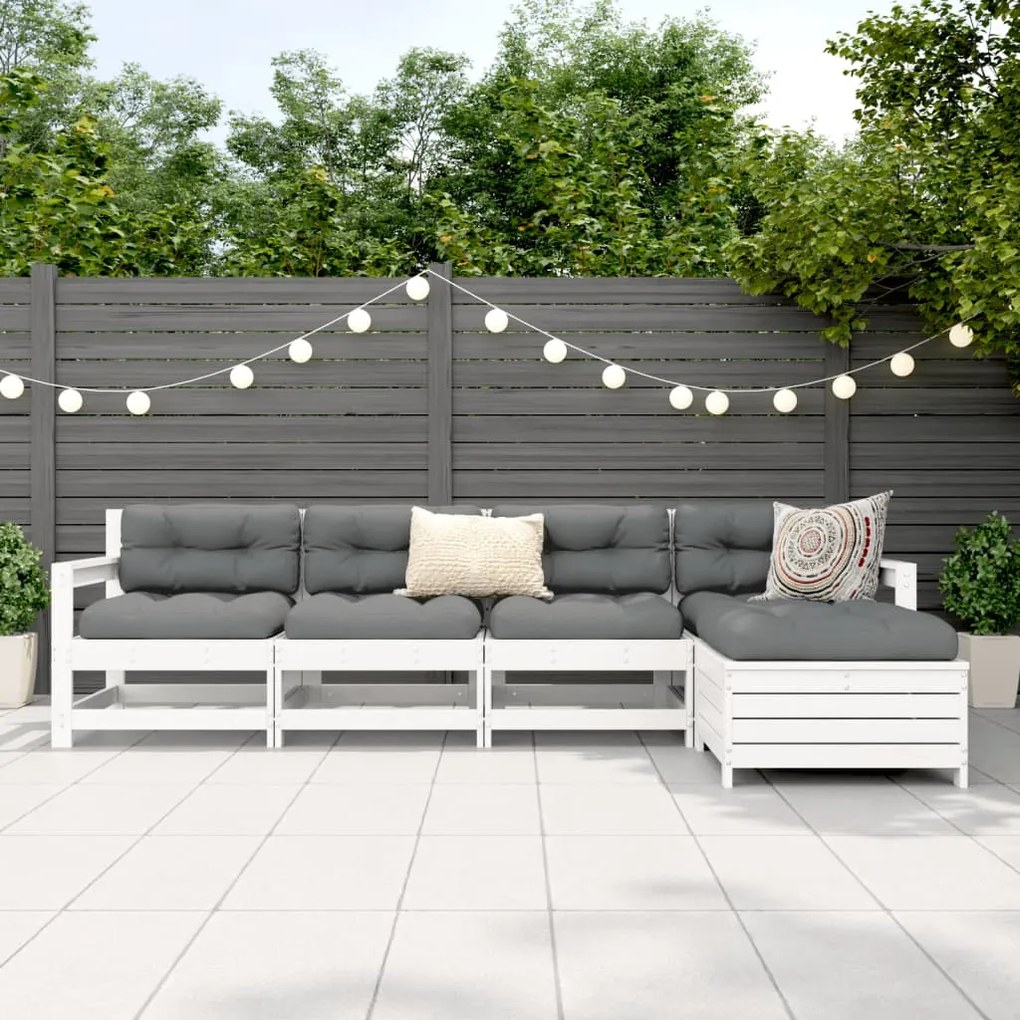 5 pcs conjunto de sofás de jardim madeira pinho maciça branco