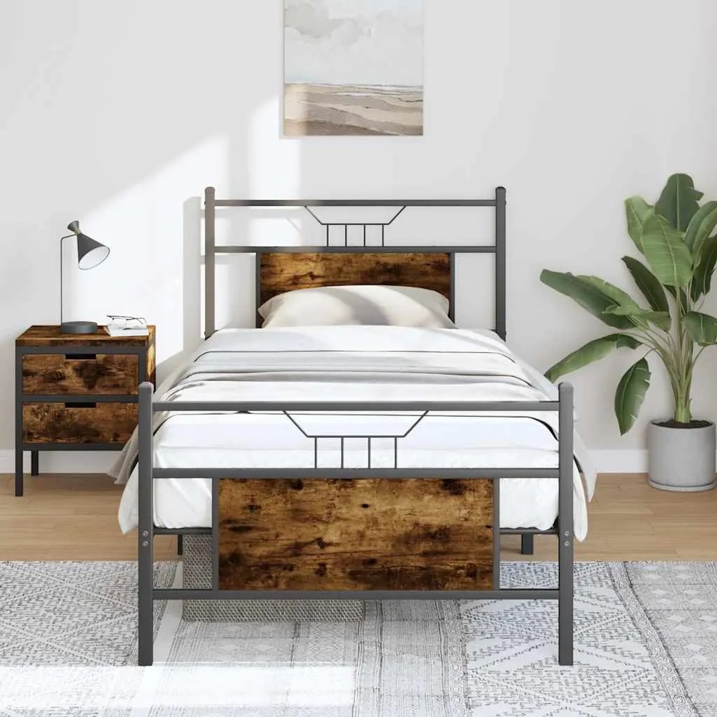 vidaXL Estrutura cama s/ colchão derivados de madeira carvalho fumado