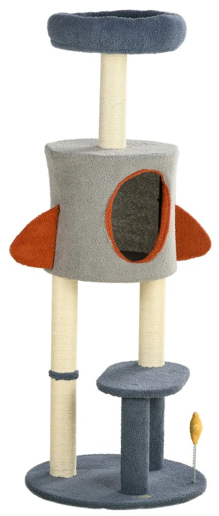 PawHut Arranhador para Gatos de 116 cm Tipo Foguete com Postes para Arranhar Cama Caverna e Brinquedo de Estrela Ø44x116 cm Azul