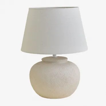 Candeeiro De Mesa Em Cerâmica E Linho Kenaris Gardénia Branco & ↑40 Cm - Sklum