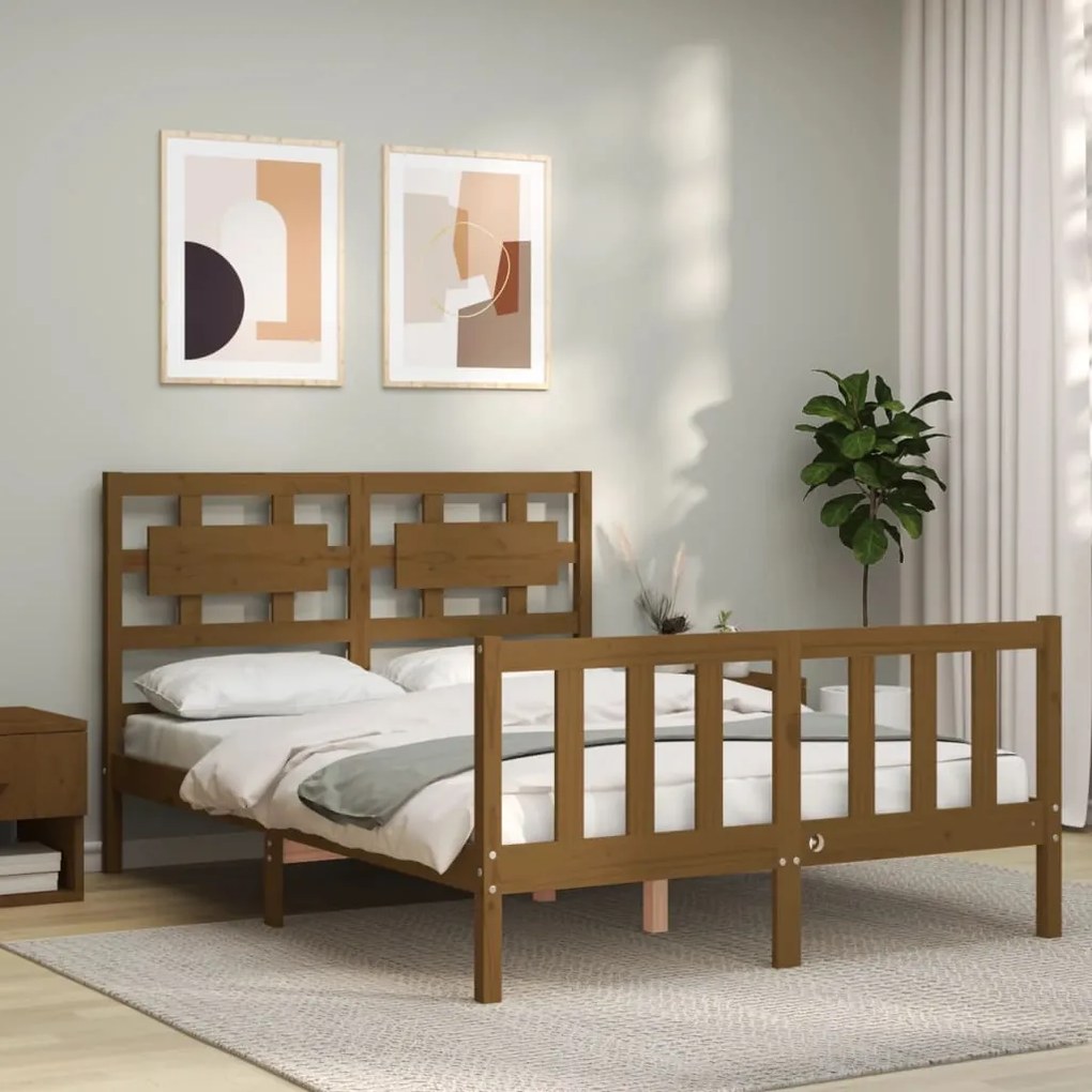 Estrutura cama cabeceira 120x200cm madeira maciça castanho-mel