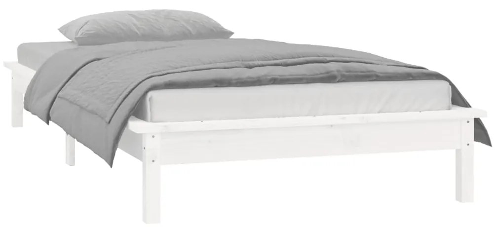 Estrutura de cama c/ luzes LEDs 100x200cm madeira maciça branco