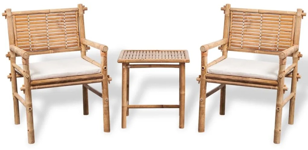 41892 vidaXL 3 pcs conjunto bistrô com almofadões em bambu