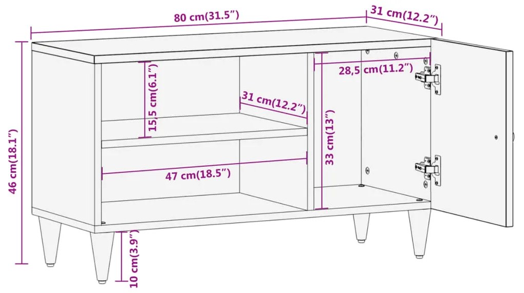 Móvel de TV 80x31x46 cm madeira de mangueira maciça
