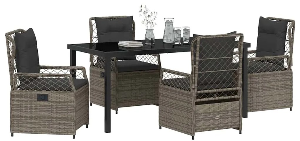 Conjunto de Jantar de Jardim 5 Peças em Rattan Sintético Cinza