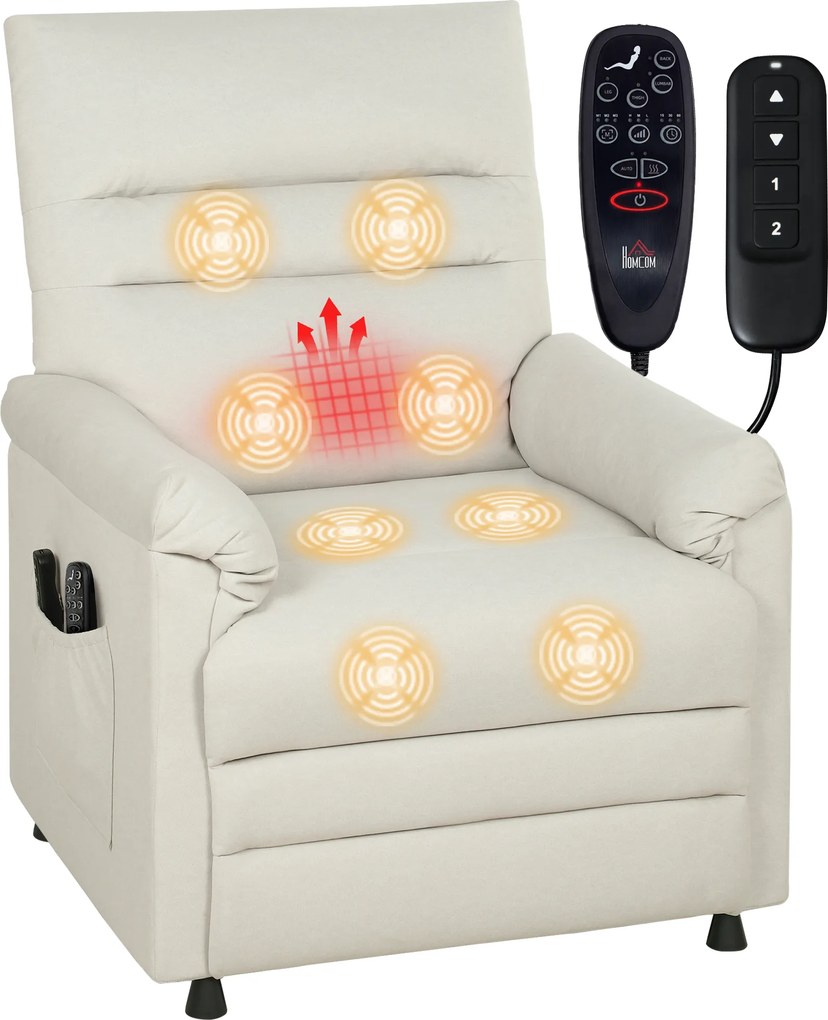 Poltrona relaxante elétrica com massagem e aquecimento, poltrona reclinável, apoio para os pés, motor silencioso, 82 x 99 x 106 cm, creme