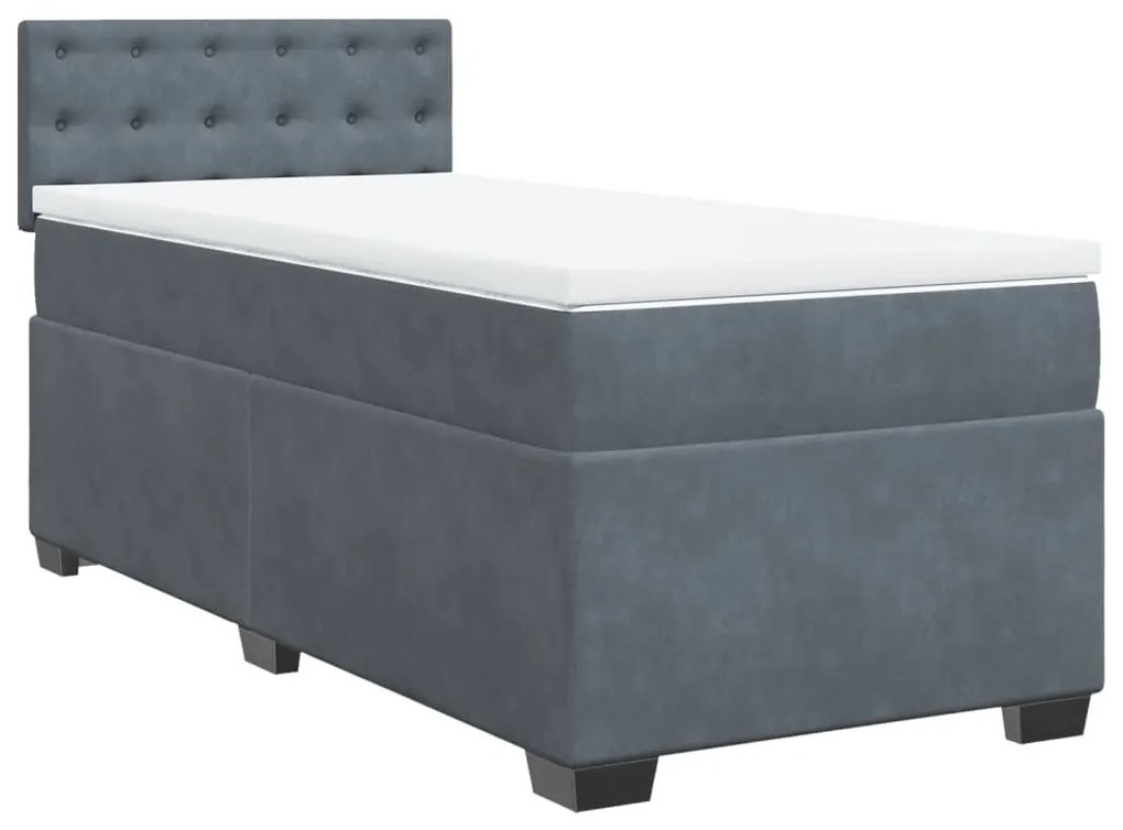 Cama box spring com colchão solteiro veludo cinzento-escuro